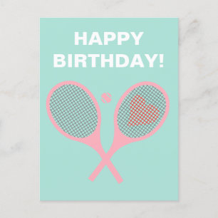 Pastel Heart Tennis Player Racquets Ball Birthday  Postcard
