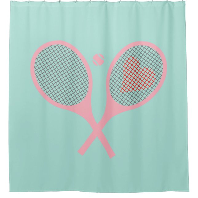 Pastel Heart Tennis Player Racquets Ball Blue Shower Curtain (Front)