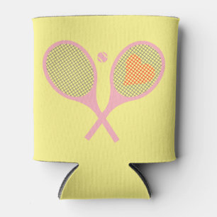 Pastel Heart Tennis Player Racquets Ball Design   Can Cooler