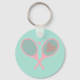 Pastel Heart Tennis Player Racquets Ball Design Key Ring