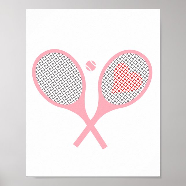 Pastel Heart Tennis Player Racquets Ball Design   Poster (Front)