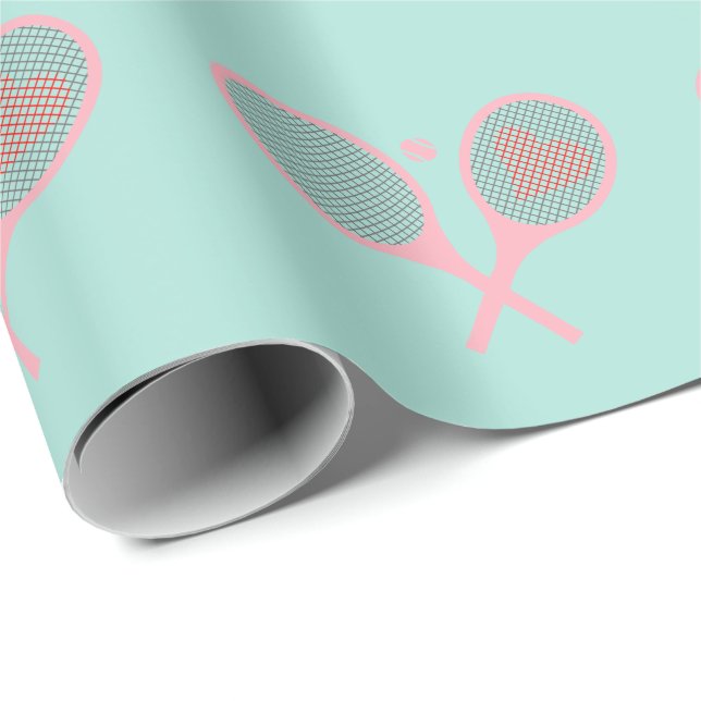 Pastel Heart Tennis Player Racquets Ball Design    Wrapping Paper (Roll Corner)
