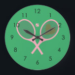 Pastel Heart Tennis Player Racquets Ball Girl Large Clock<br><div class="desc">Classic and elegant, preppy pink Tennis Rackets with heart For Her | Summer Tennis Court. Gift for tennis player, pink racquet tennis match on a white background. Personalized Gift for a tennis player. Trendy tennis players home decor. Trendy modern tennis player gifts. Cool retro modern gift for your school tennis...</div>