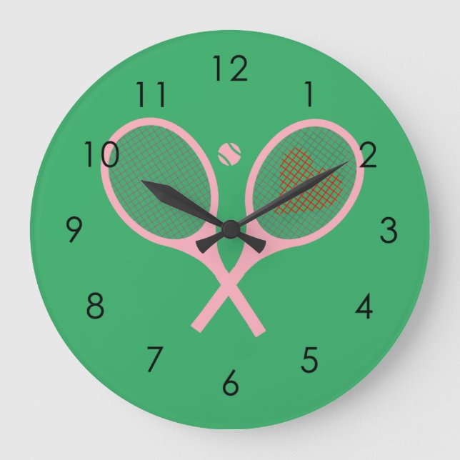 Pastel Heart Tennis Player Racquets Ball Girl Large Clock (Front)