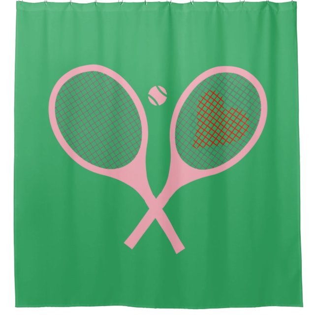 Pastel Heart Tennis Player Racquets Ball Green Shower Curtain (Front)
