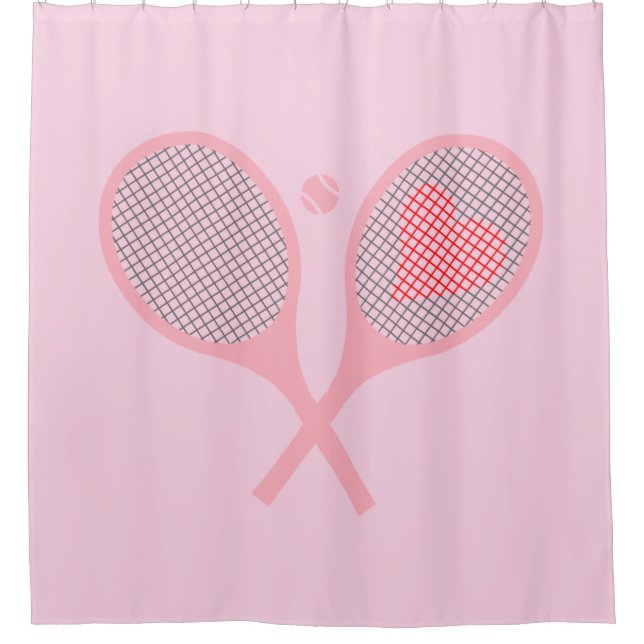 Pastel Heart Tennis Player Racquets Ball Pink Shower Curtain (Front)