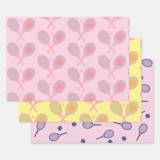 Pastel Heart Tennis Player Racquets Ball Preppy   Wrapping Paper Sheet (Set)