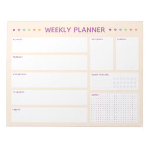 Pastel Heart Weekly Planner Notepad