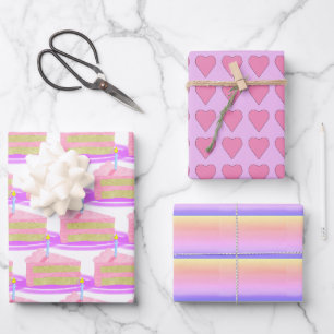 Pastel Hearts and Cakes Wrapping Paper Sheet