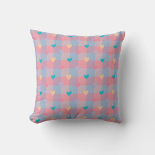 Pastel Hearts Chequerboard Pattern – Cute Seamless Cushion