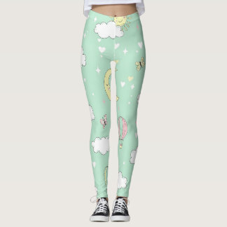 Pastel Hearts & Clouds Watercolor Dream (11) Leggings