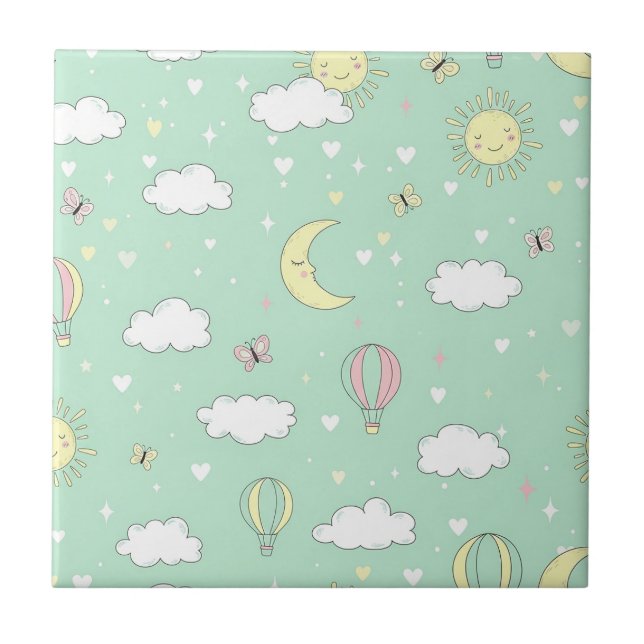 Pastel Hearts & Clouds Watercolor Dream (11) Tile (Front)