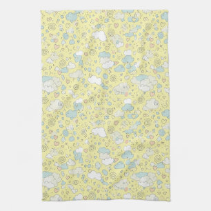 Pastel Hearts & Clouds Watercolor Dream (1) Tea Towel