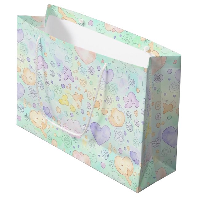 Pastel Hearts & Clouds Watercolor Dream (2) Large Gift Bag (Front Angled)