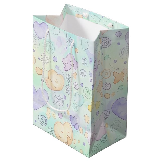 Pastel Hearts & Clouds Watercolor Dream (2) Medium Gift Bag (Front Angled)