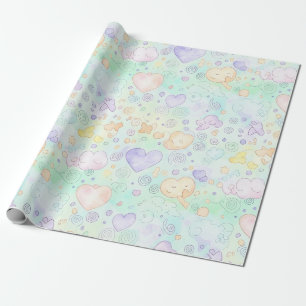 Pastel Hearts & Clouds Watercolor Dream (2) Wrapping Paper