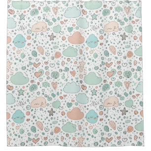 Pastel Hearts & Clouds Watercolor Dream (3) Shower Curtain