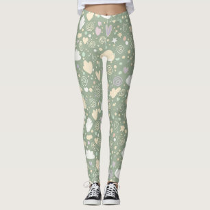 Pastel Hearts & Clouds Watercolor Dream (4) Leggings