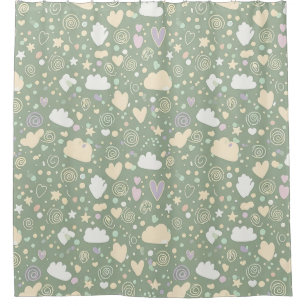 Pastel Hearts & Clouds Watercolor Dream (4) Shower Curtain