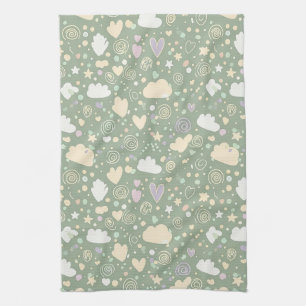 Pastel Hearts & Clouds Watercolor Dream (4) Tea Towel