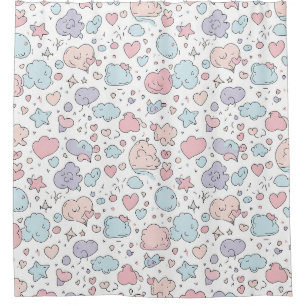 Pastel Hearts & Clouds Watercolor Dream (5) Shower Curtain
