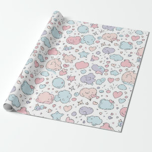 Pastel Hearts & Clouds Watercolor Dream (5) Wrapping Paper