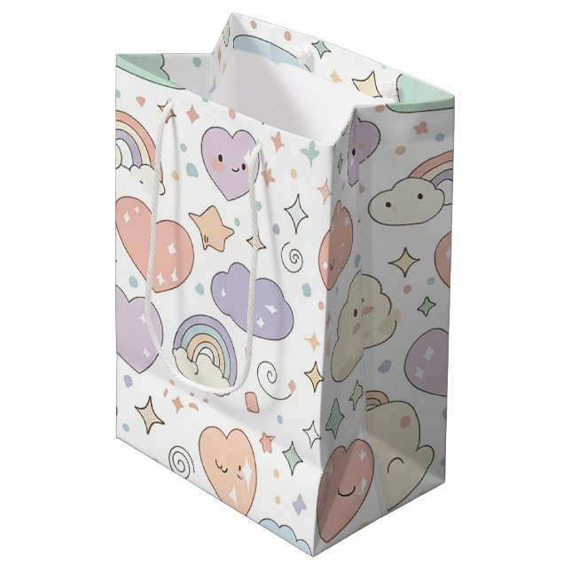 Pastel Hearts & Clouds Watercolor Dream (6) Medium Gift Bag (Front Angled)