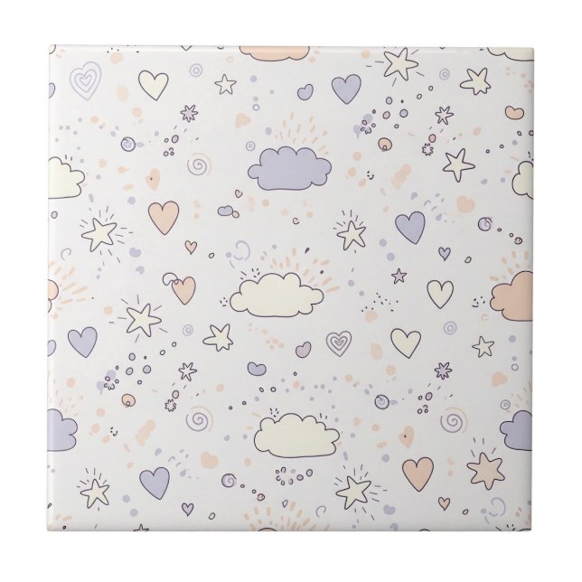 Pastel Hearts & Clouds Watercolor Dream (7) Tile (Front)