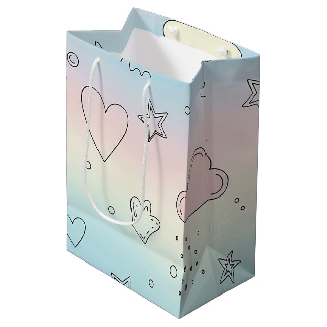 Pastel Hearts & Clouds Watercolor Dream (8) Medium Gift Bag (Front Angled)
