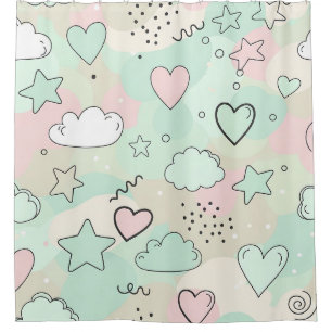Pastel Hearts & Clouds Watercolor Dream (9) Shower Curtain