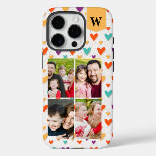Pastel Hearts Custom Monogram 4-Photos iPhone 16 Pro Case