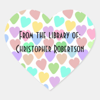 Pastel Hearts Design Bookplate Heart Sticker