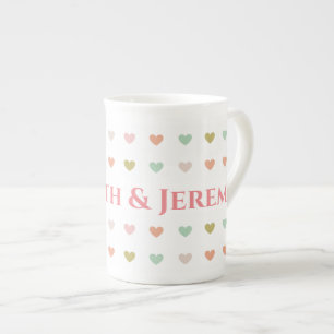 Pastel Hearts Design to Personalise Bone China Mug