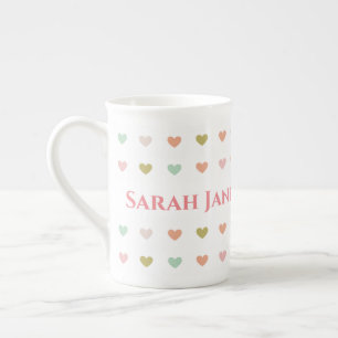 Pastel Hearts Design to Personalise Bone China Mug