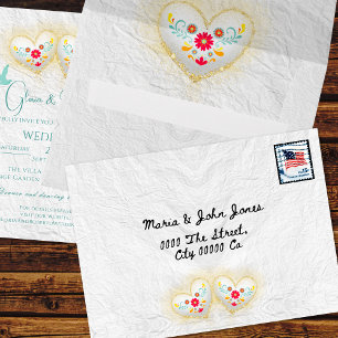 Pastel Hearts Flowers Doves Mexican Wedding Envelope