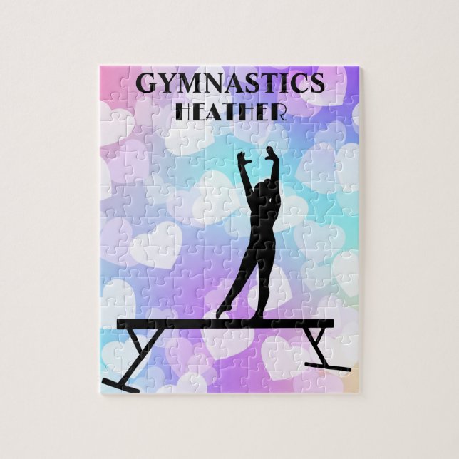 Pastel Hearts GYMNASTICS PUZZLE Personalised (Vertical)