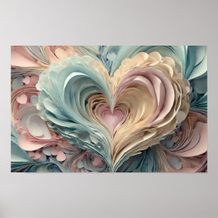 Pastel hearts in cut paper style poster