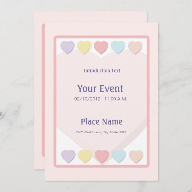 Pastel Hearts Invitation (Front/Back)