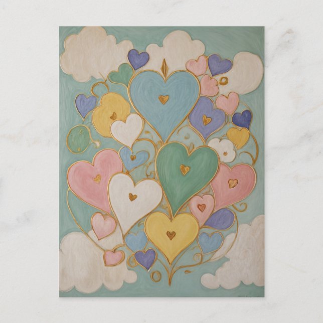 Pastel Hearts Invitation Postcard (Front)