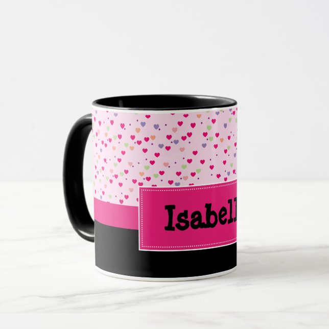 Pastel Hearts on Pink Personalised Mug (Front Left)