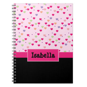 Pastel Hearts on Pink Personalized Notebook
