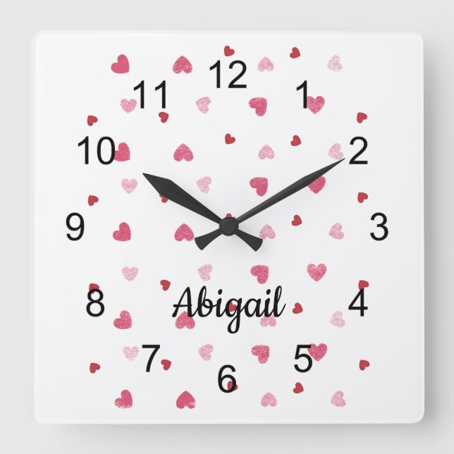 Pastel Hearts on White Wall Clock (Front)