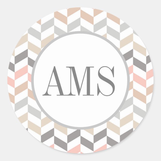Pastel Herringbone Monogram  Classic Round Sticker (Front)