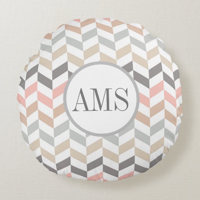 Pastel Herringbone Monogram  Round Cushion (Front)