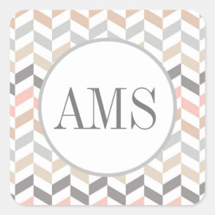 Pastel Herringbone Monogram  Square Sticker