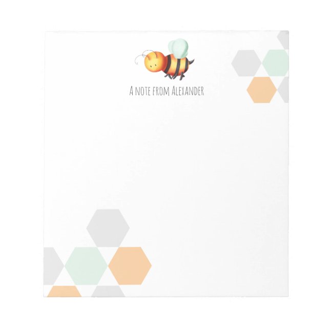 Pastel Hexagons and Honey Bee Personalised Notepad (Front)