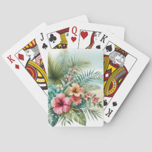 PASTEL HIBISCUS FLOWERS ON THE BEACH PLAYING CARDS