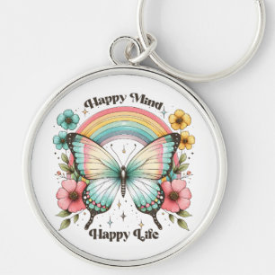 Pastel Hippie "Happy Mind Happy Life"  Key Ring