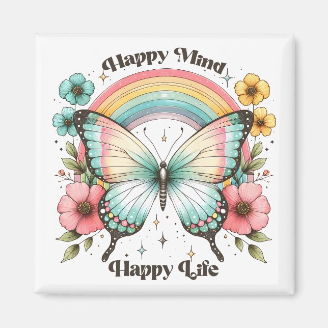 Pastel Hippie "Happy Mind Happy Life" Magnet (Front)