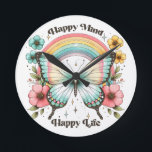 Pastel Hippie "Happy Mind Happy Life" Round Clock<br><div class="desc">Pastel Hippie "Happy Mind Happy Life" Throw Pillow</div>